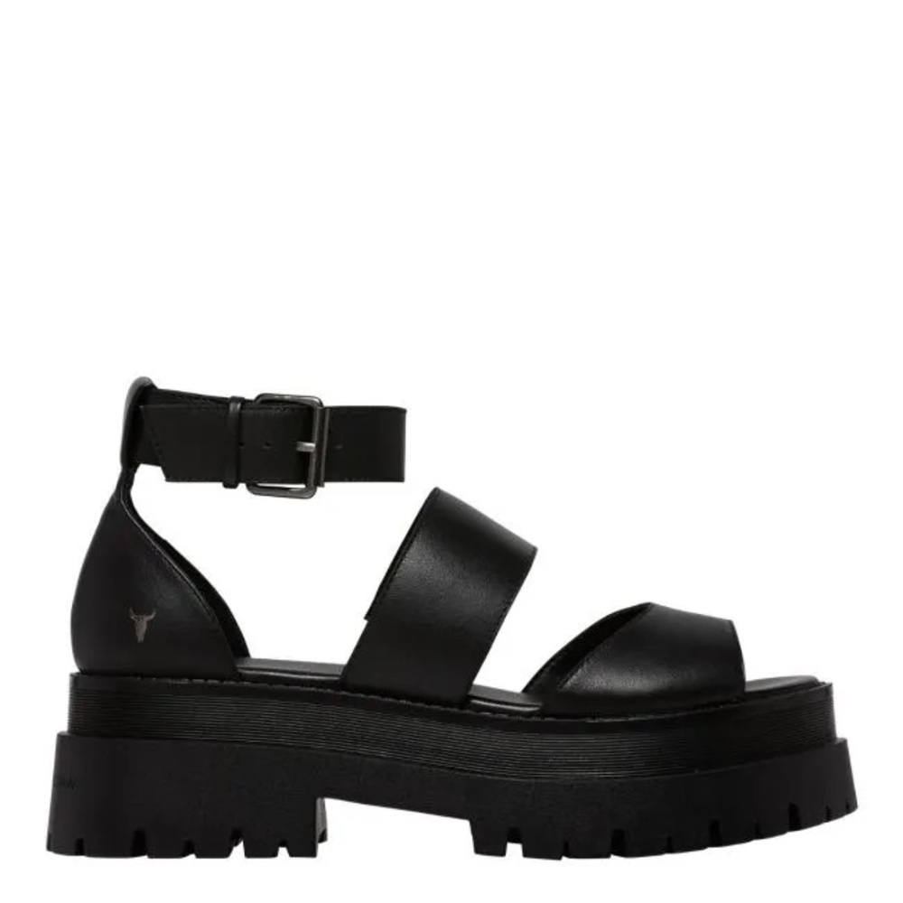 WINDSORSMITH, THRILLED BLACK LEATHER SANDAL, black size 7 - Picture 2 of 6